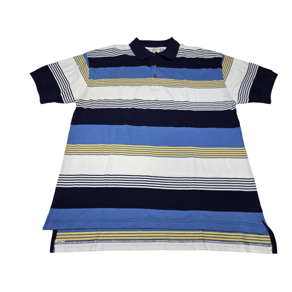 Field Gear Striped Polo Shirt Blue White Yellow Drop-Tail Men's L Relaxed